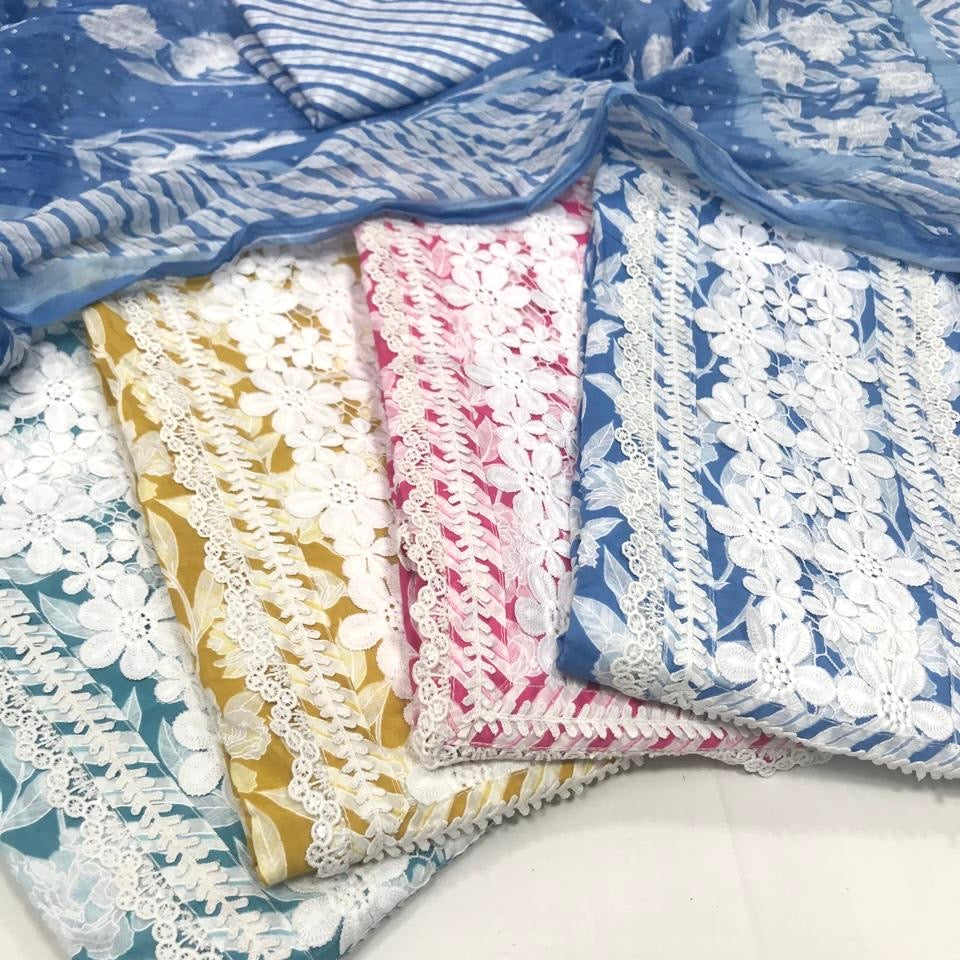 Pure Cotton Print with Lace work Suit (3pc)