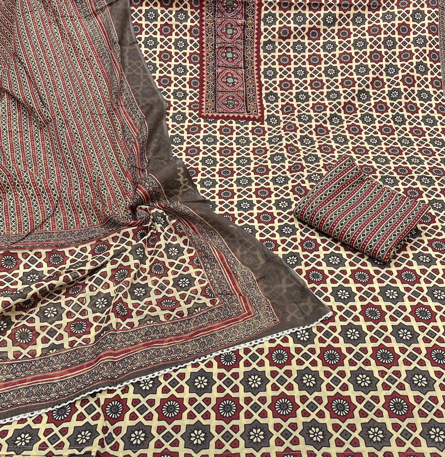 Pure Cotton Ajrakh Printed Suit (Unstitched)
