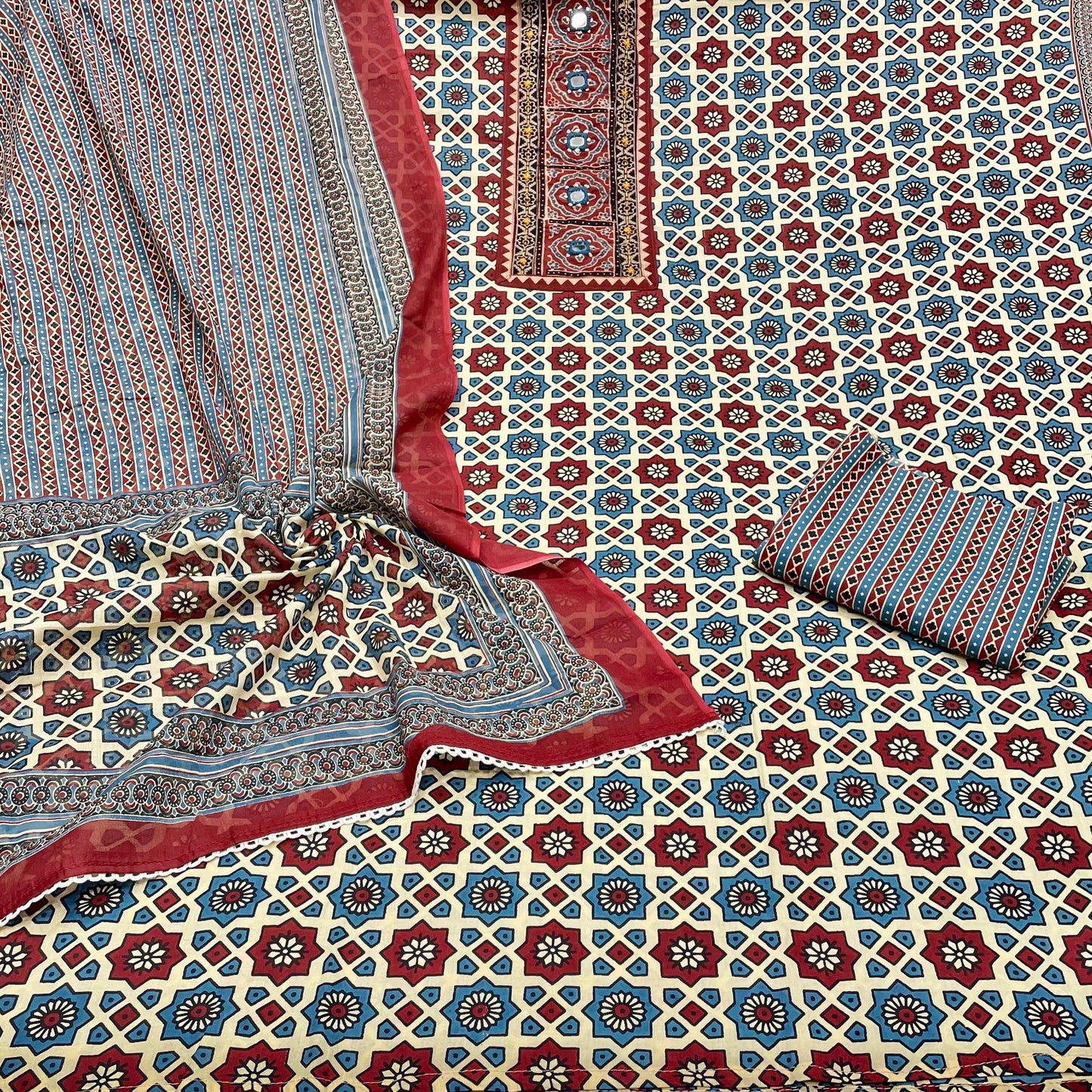 Pure Cotton Ajrakh Printed Suit (Unstitched)