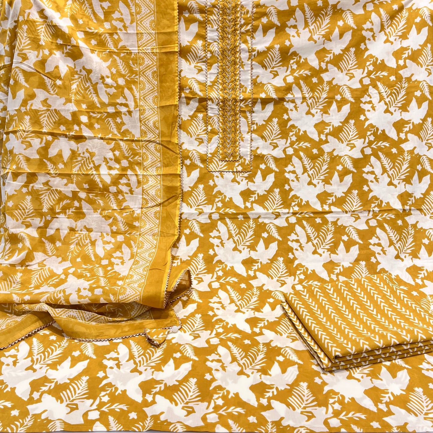 Pure Cotton Print with Neck work Suit (3pc)