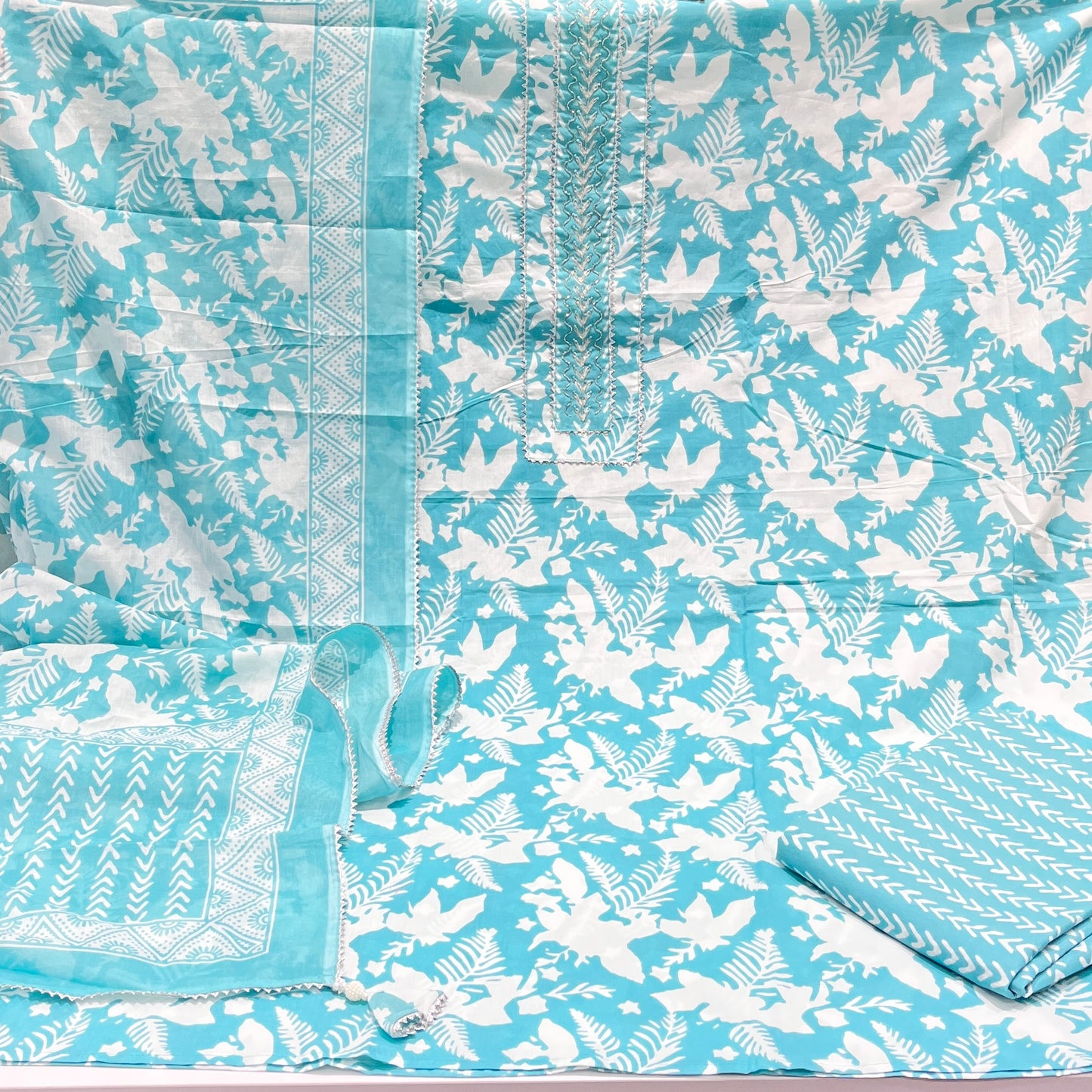 Pure Cotton Print with Neck work Suit (3pc)