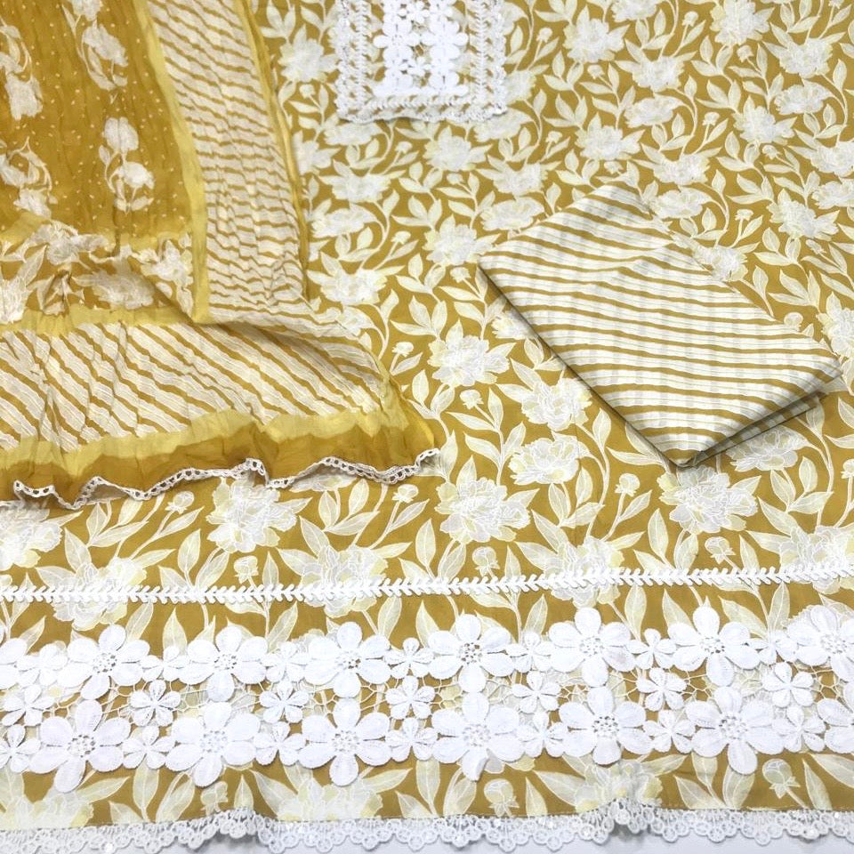 Pure Cotton Print with Lace work Suit (3pc)