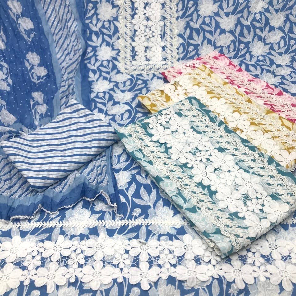 Pure Cotton Print with Lace work Suit (3pc)