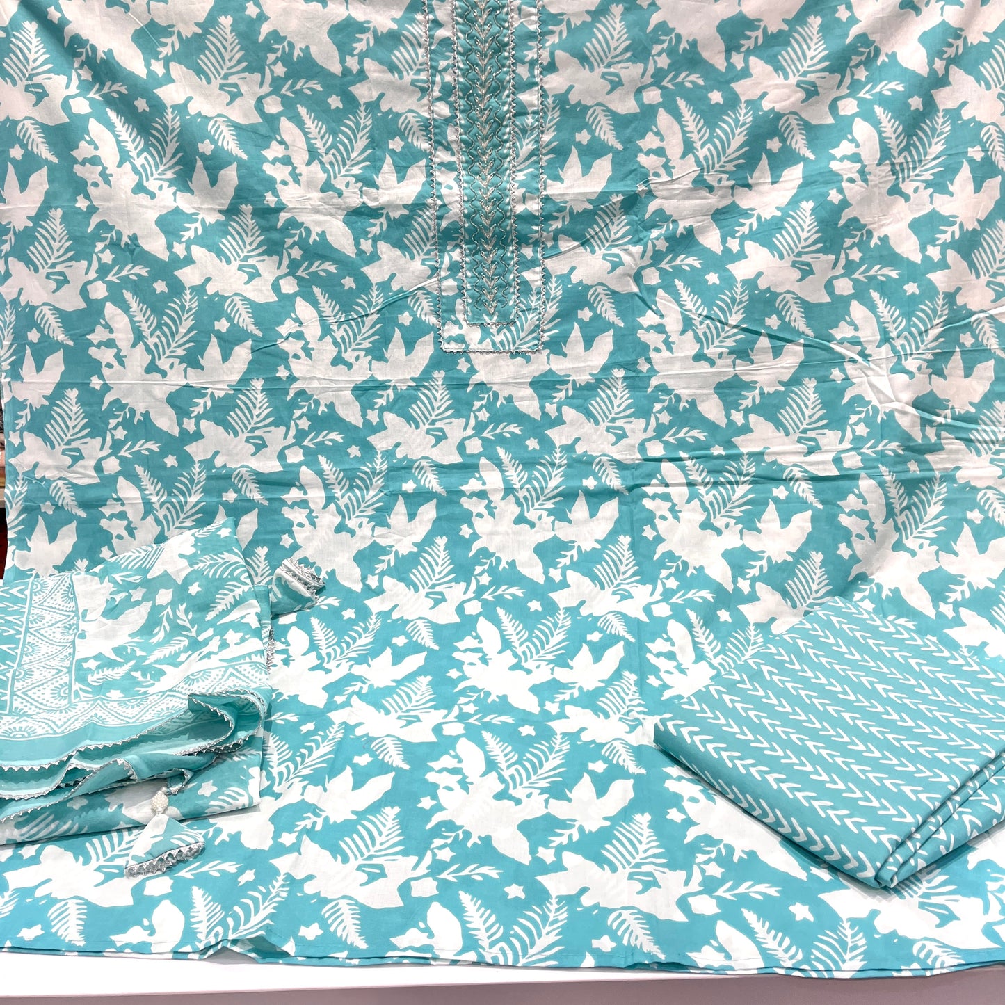 Pure Cotton Print with Neck work Suit (3pc)