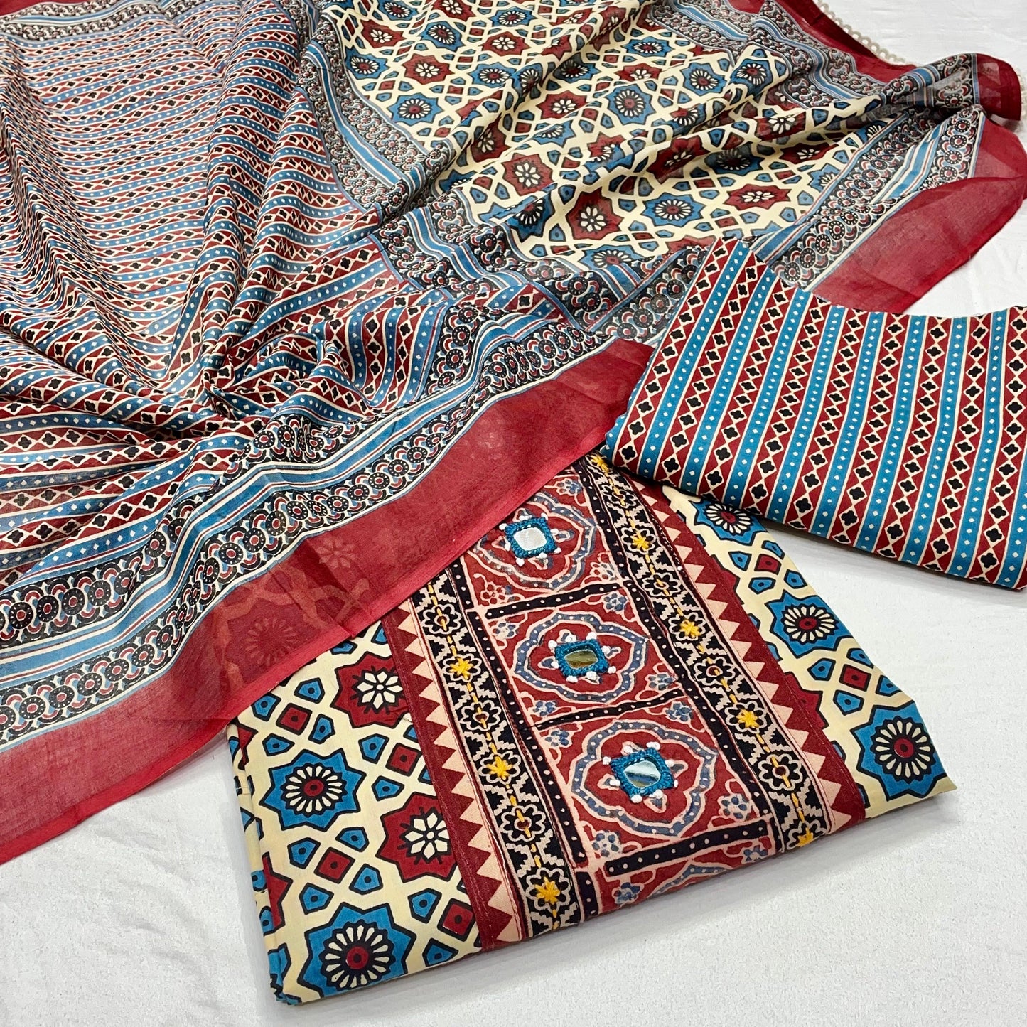 Pure Cotton Ajrakh Printed Suit (Unstitched)
