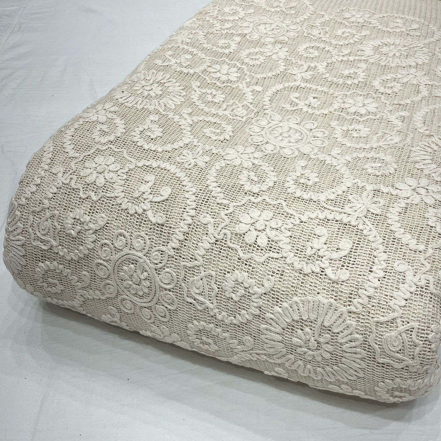 Pure Cotton Crochet Hakoba with Cotton Thread Ribbon Embroidery 52”