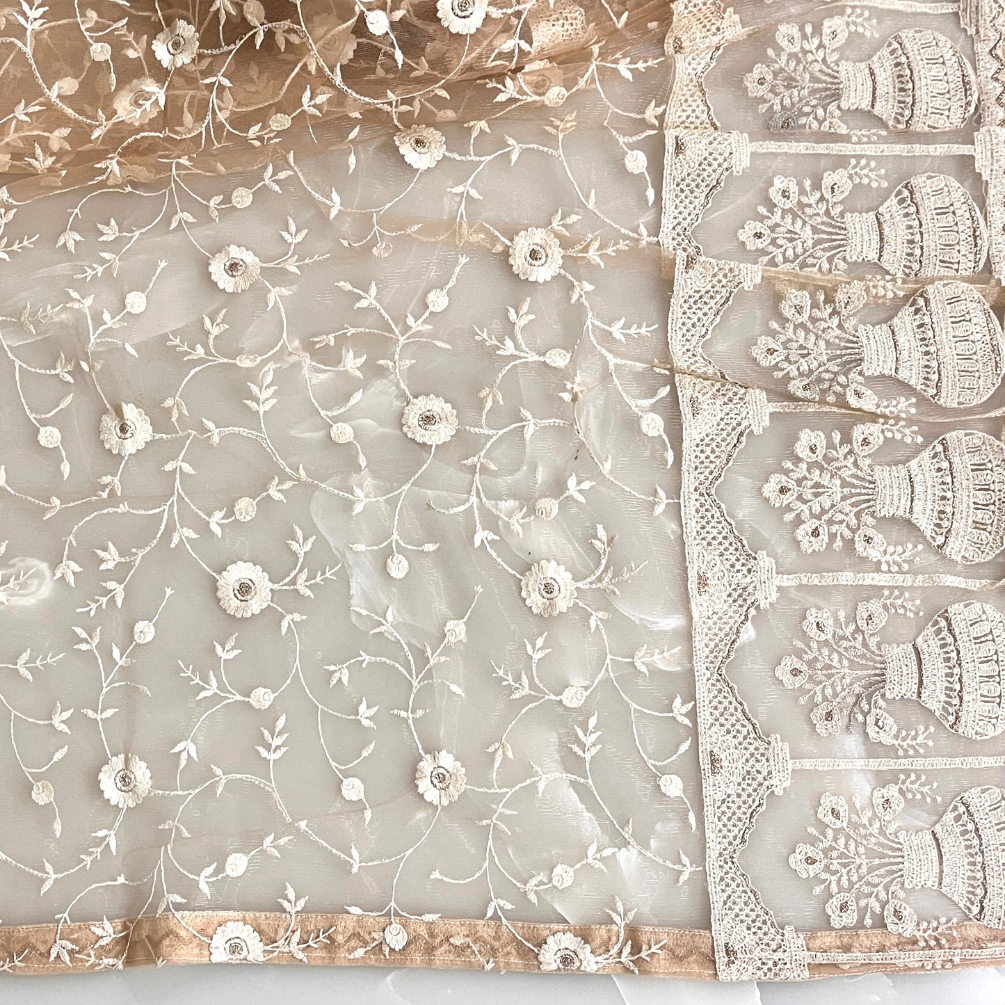 Pastel Color Net Embroidered Dupatta