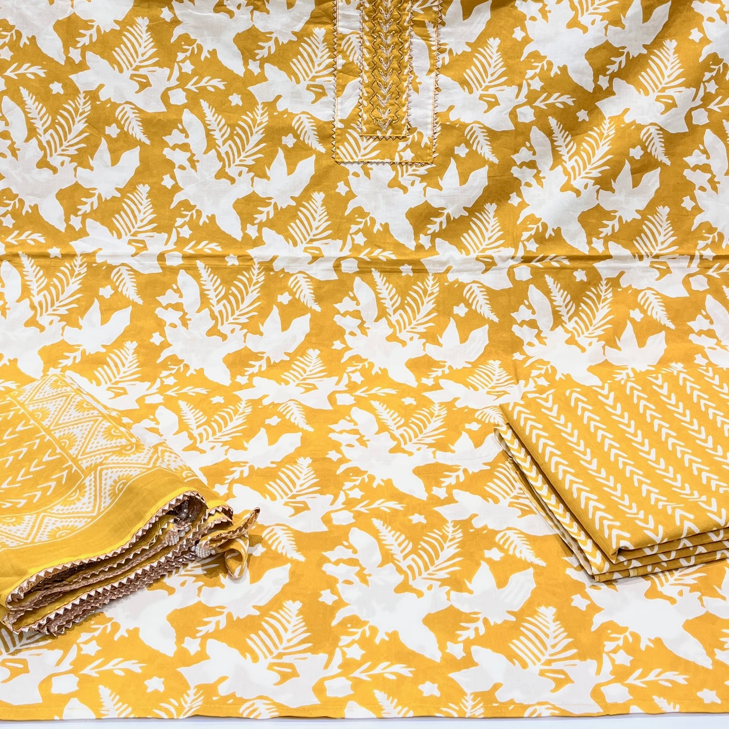Pure Cotton Print with Neck work Suit (3pc)