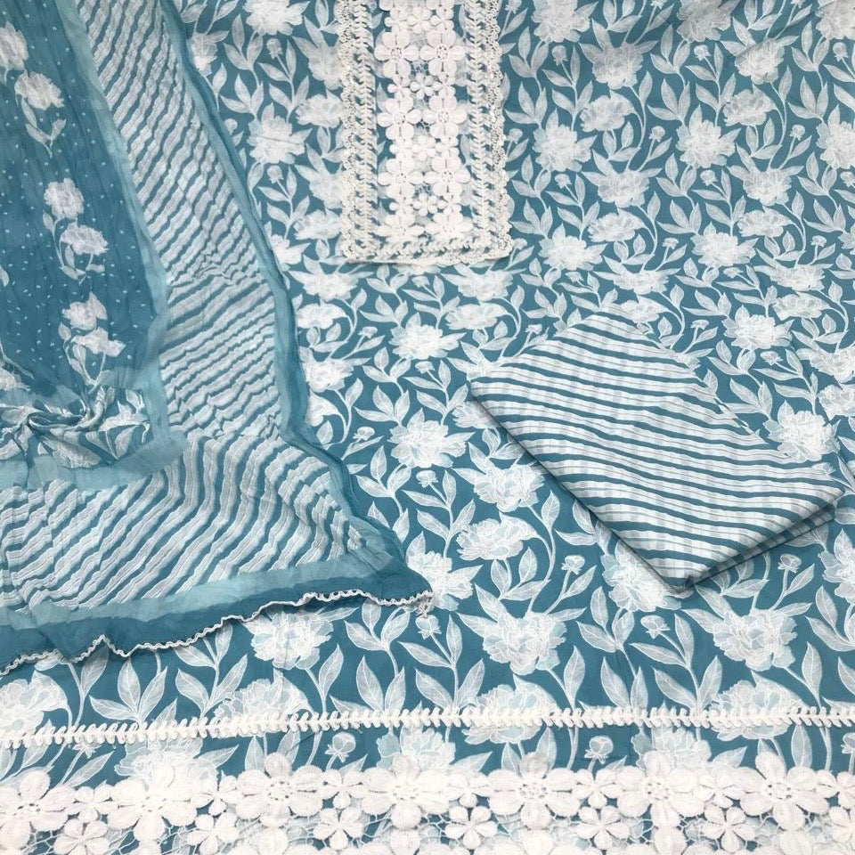 Pure Cotton Print with Lace work Suit (3pc)