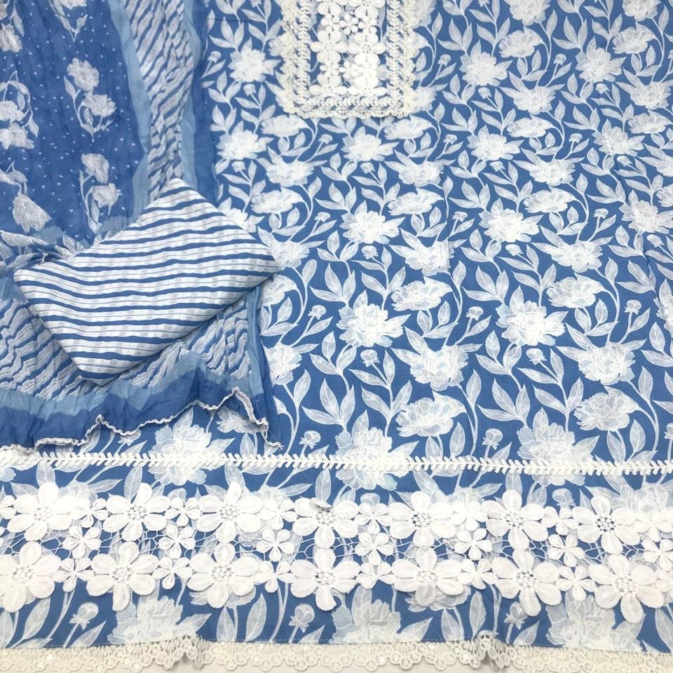 Pure Cotton Print with Lace work Suit (3pc)