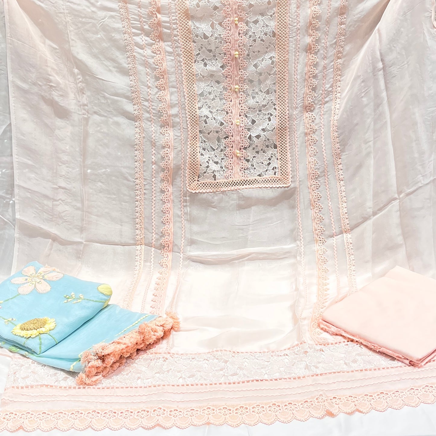 Pastel Peach Premium Organza 3pc Suit