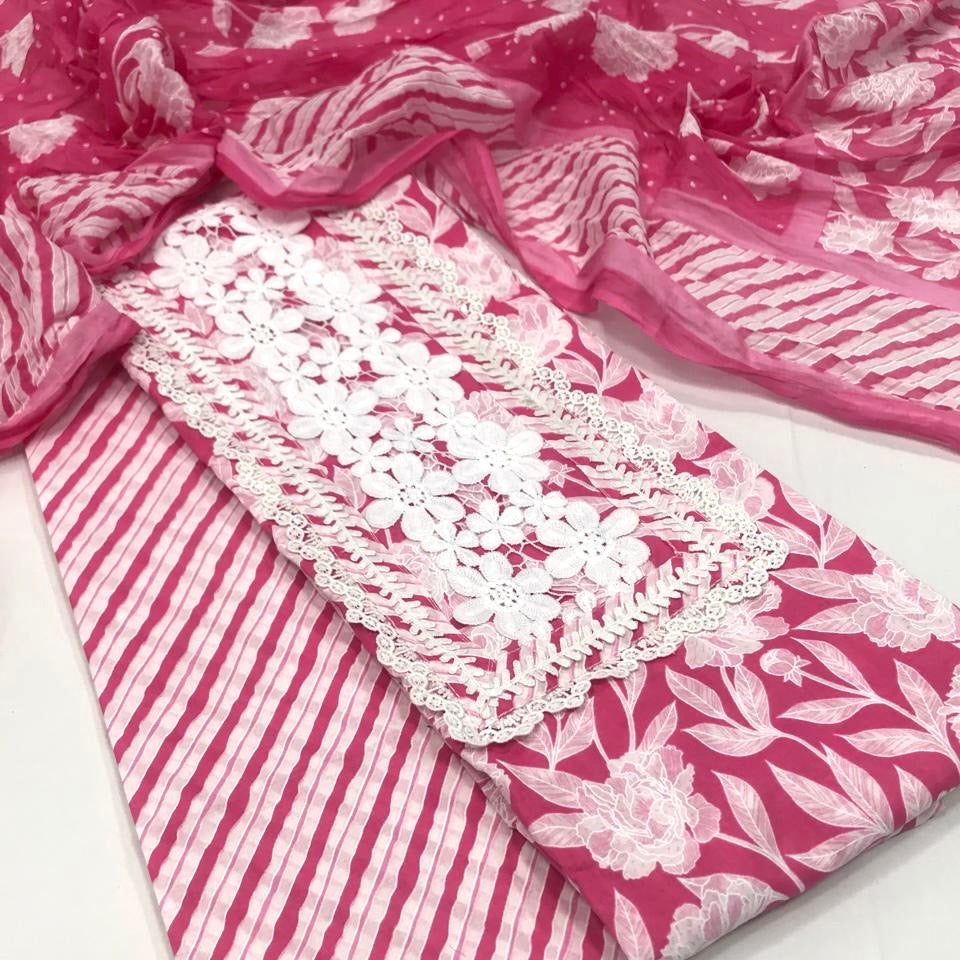 Pure Cotton Print with Lace work Suit (3pc)