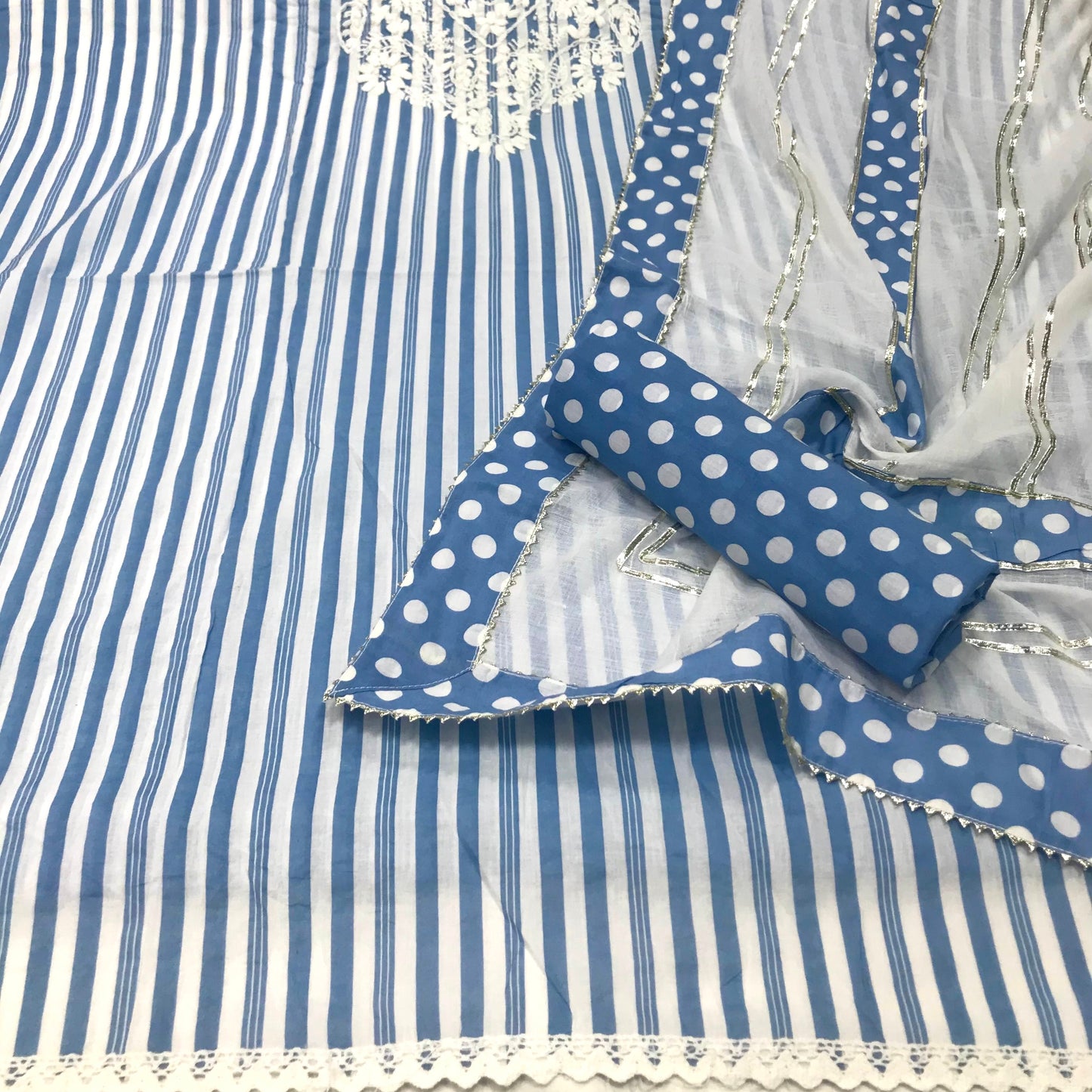 Pure Cotton Chikan Polka Suit (Unstitched)