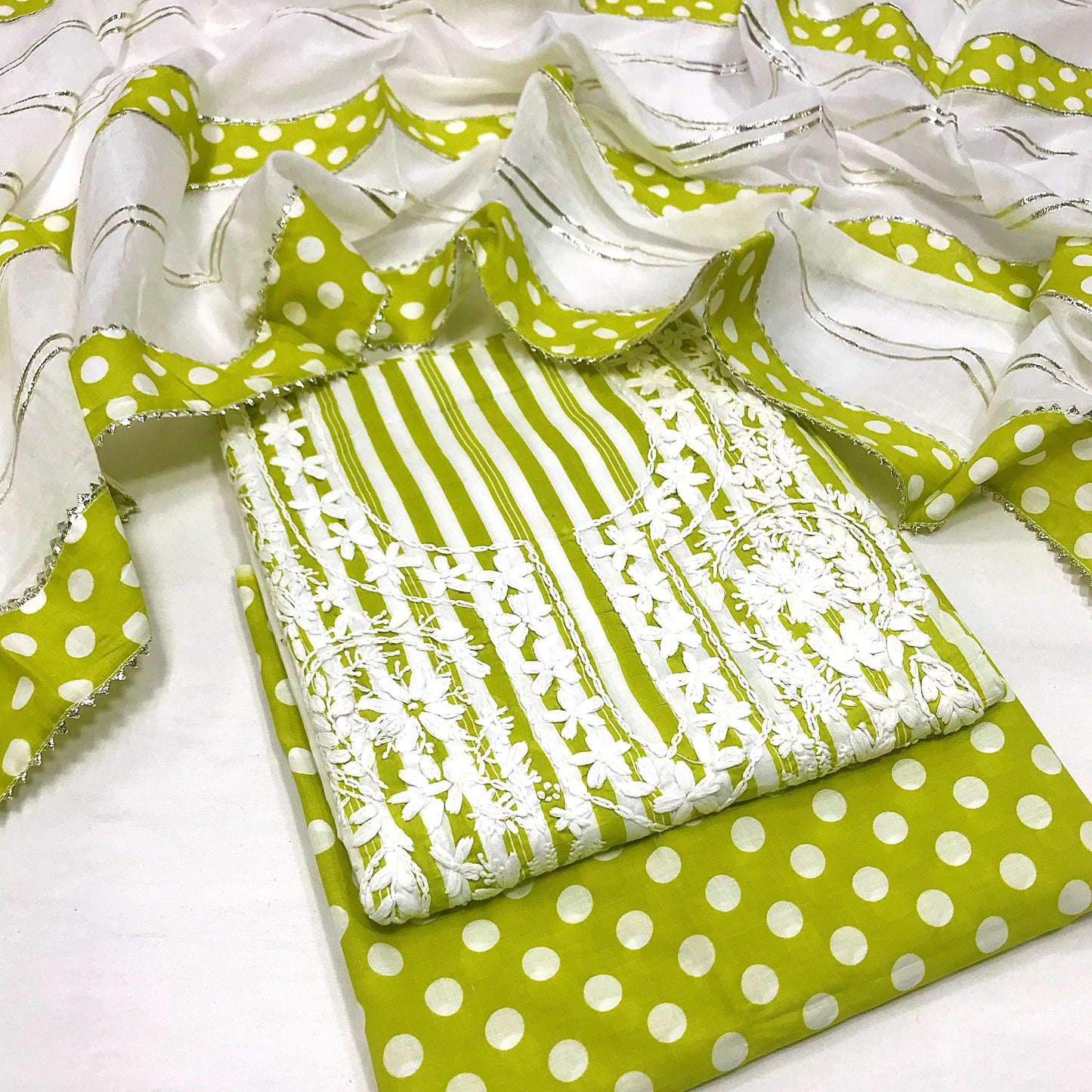 Pure Cotton Chikan Polka Suit (Unstitched)