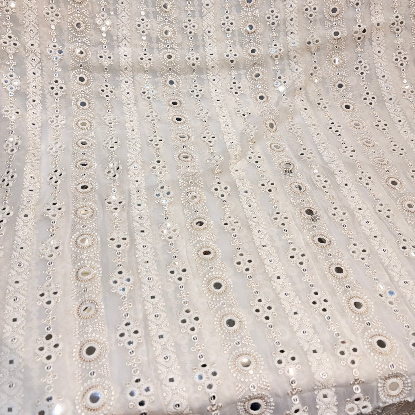 Mirror Georgette Embroidery Dyeable @₹1350/mtr