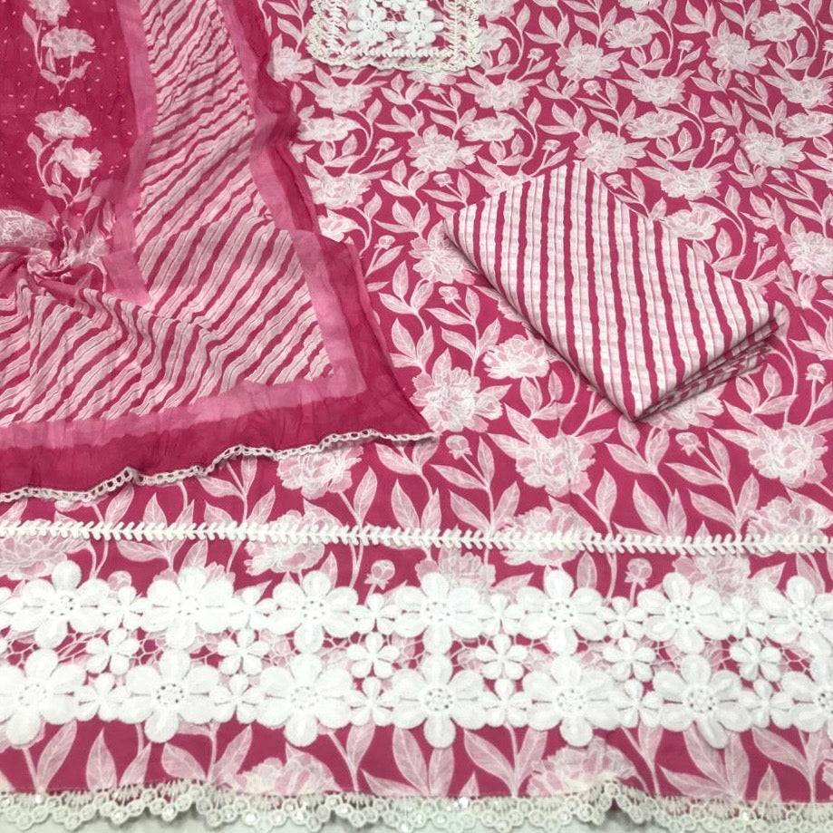 Pure Cotton Print with Lace work Suit (3pc)