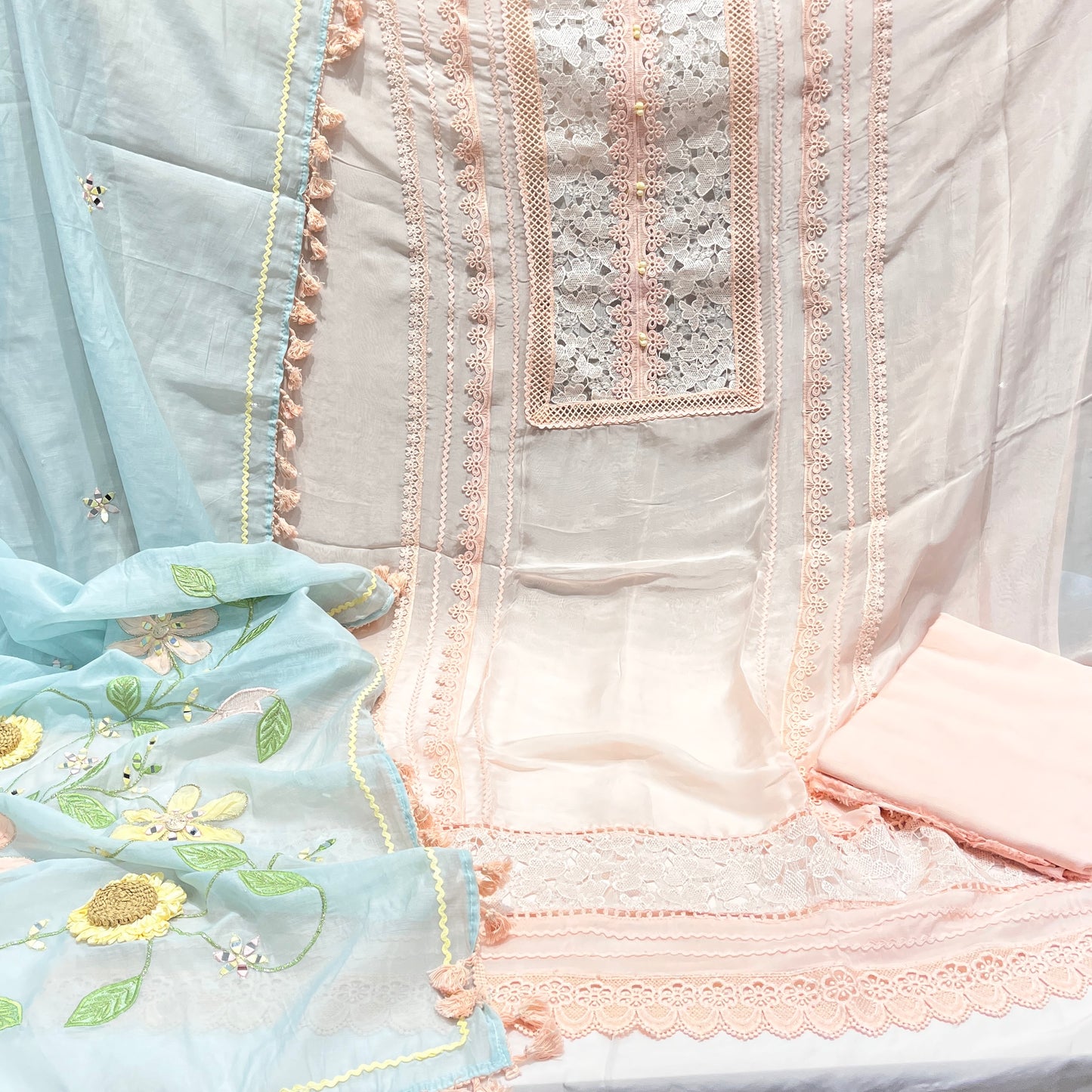 Pastel Peach Premium Organza 3pc Suit