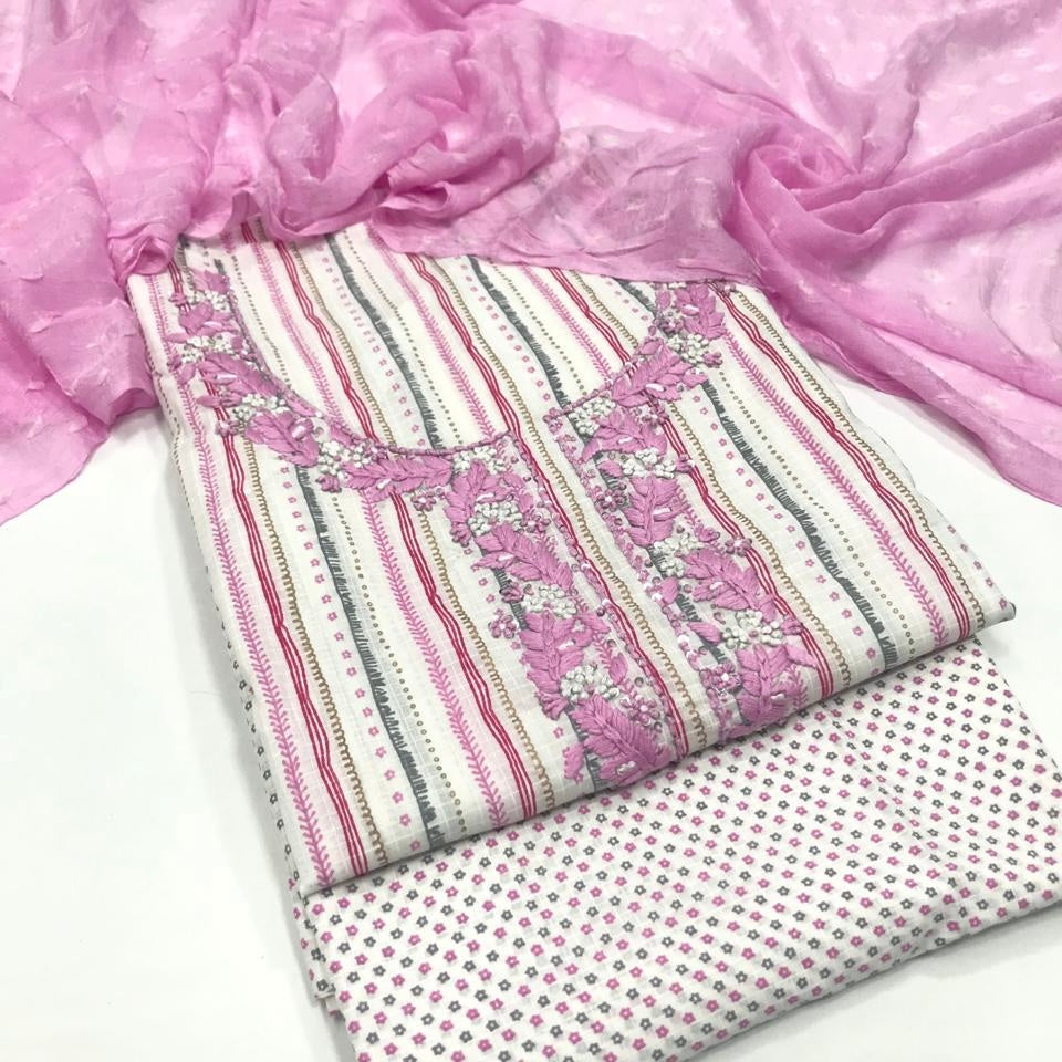 Pure Cotton Chikan Suit (Unstitched)