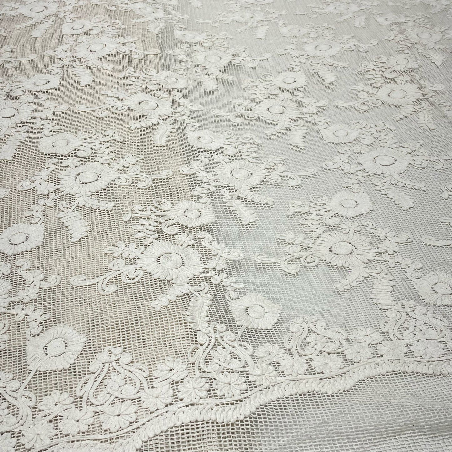 Pure Cotton Crochet Hakoba with Cotton Thread Ribbon Embroidery 52”