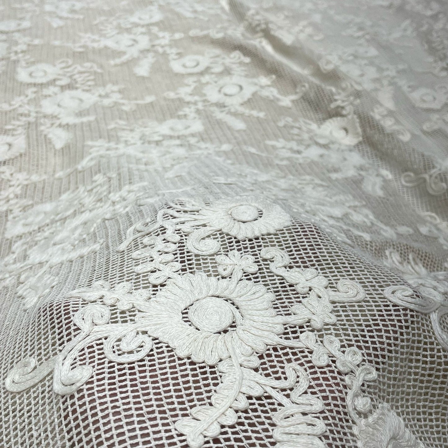 Pure Cotton Crochet Hakoba with Cotton Thread Ribbon Embroidery 52”