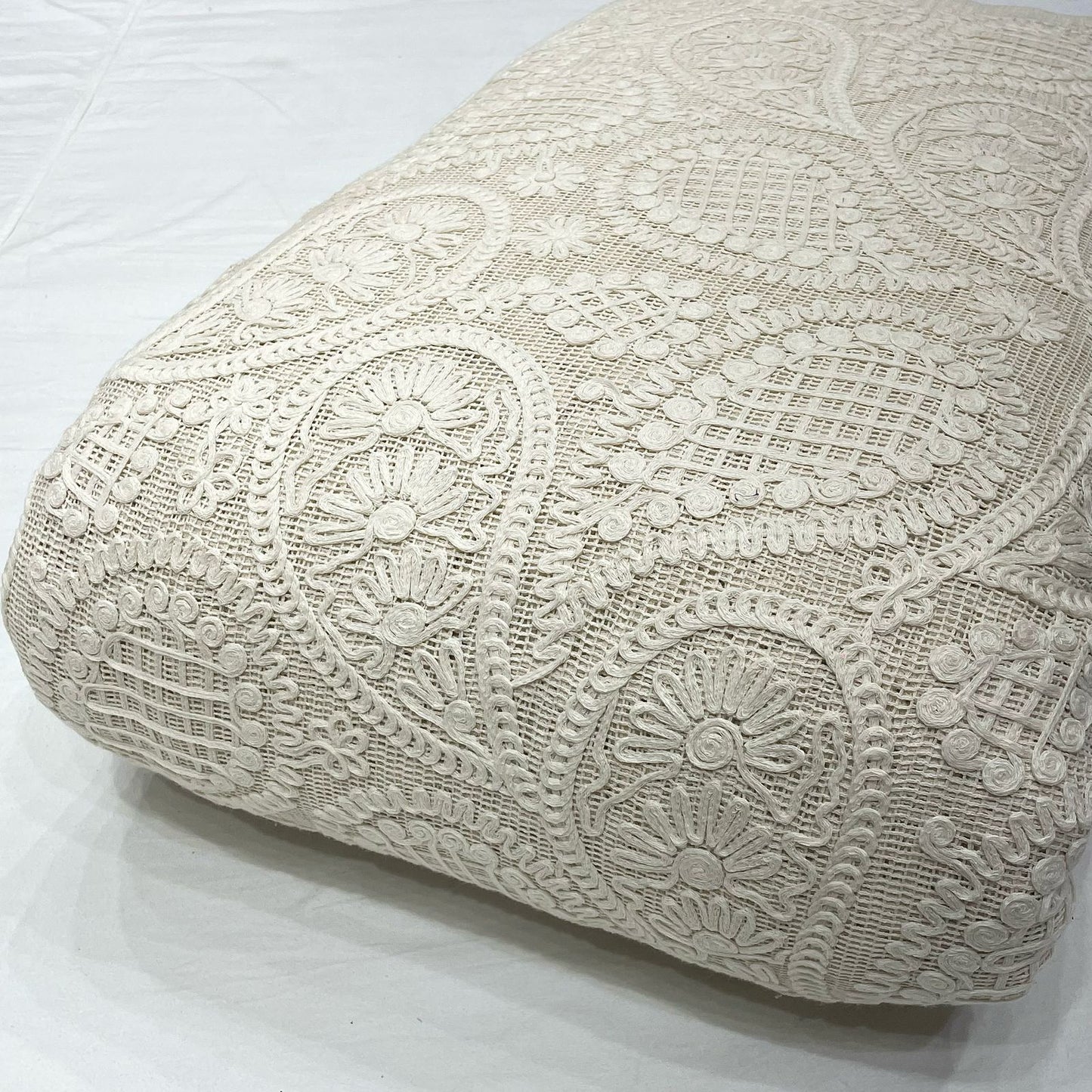 Pure Cotton Crochet Hakoba with Cotton Thread Ribbon Embroidery 52”
