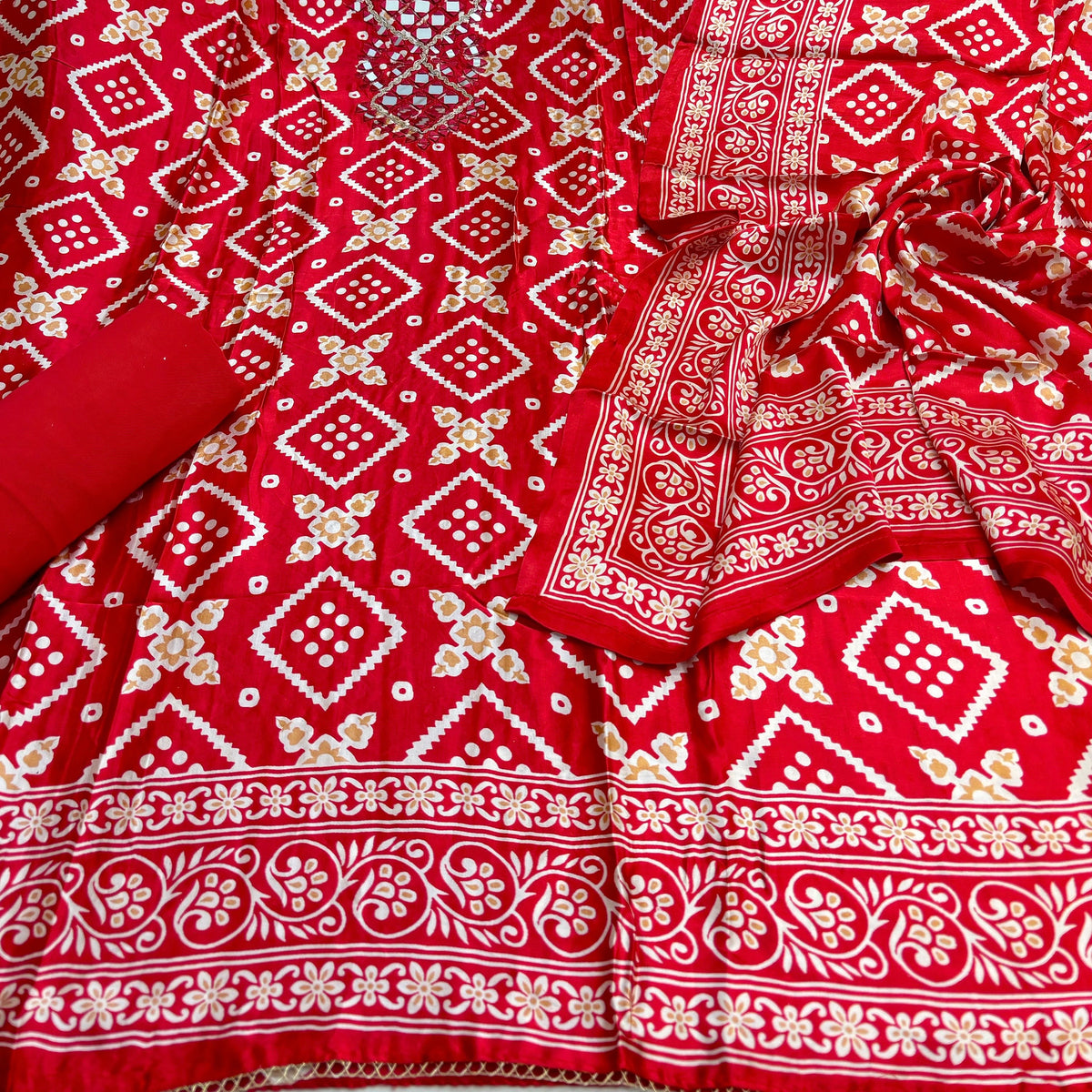 Authentic Gajji Silk Unstitched Suit with Mirror Neckline  (₹3295 per suit)