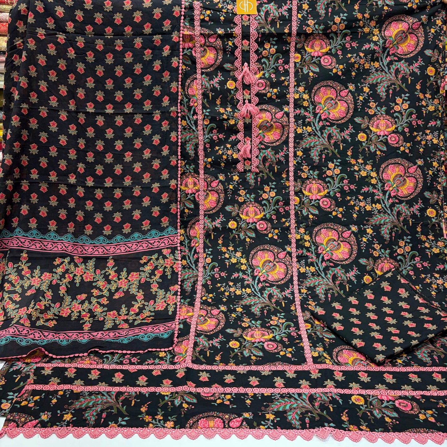 Pure Cotton 3pc Lace Suit (Unstitched)