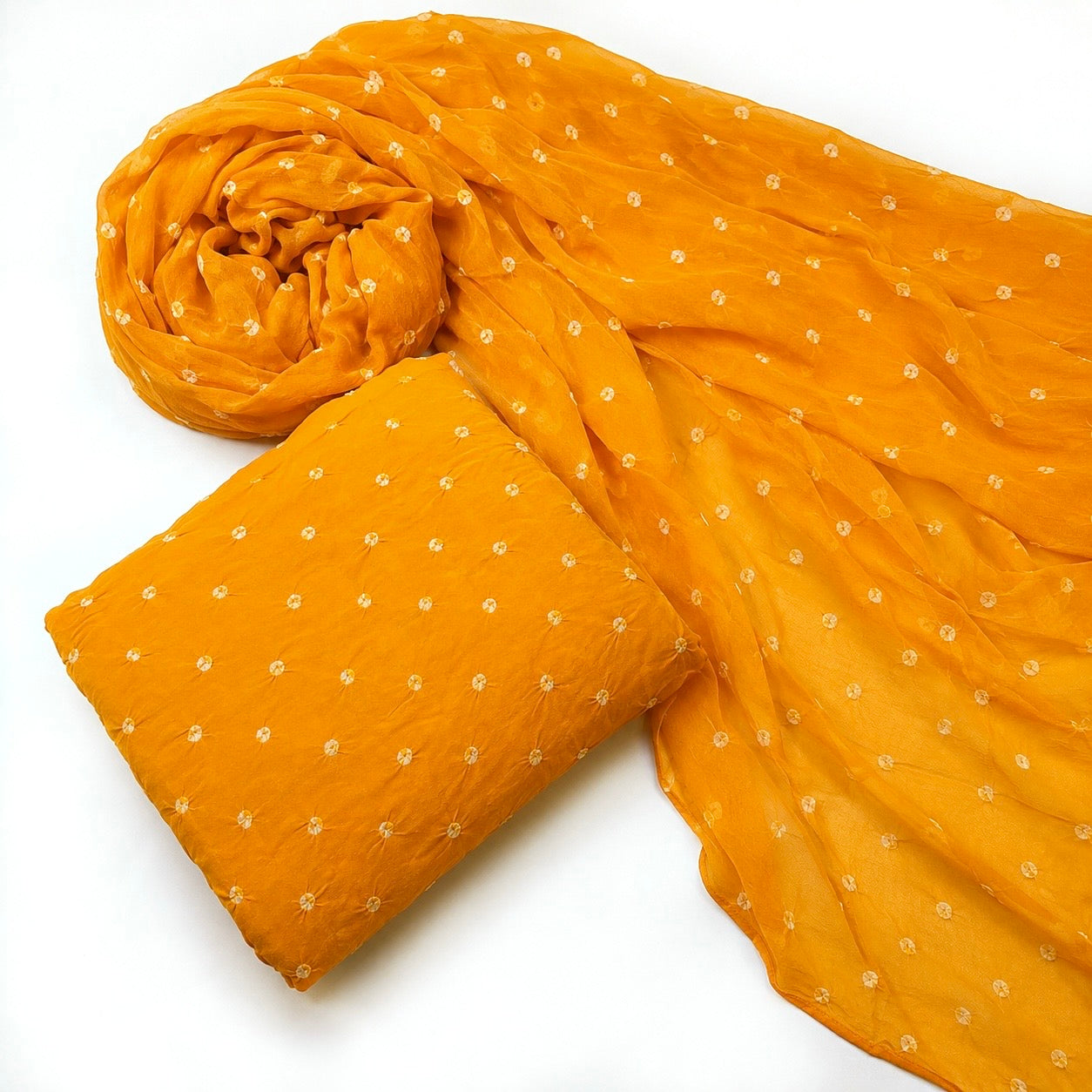 Jaipuri Folk Hand Bandhani Pure Viscose Georgette Fabric by Meter | 44 Inch Width | Soft Flowy Dress Material (₹400 Per Meter)
