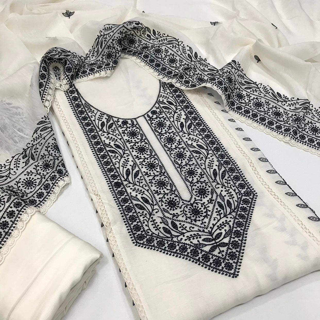 Pure Linen Cotton Embroidered Suit (3pc)