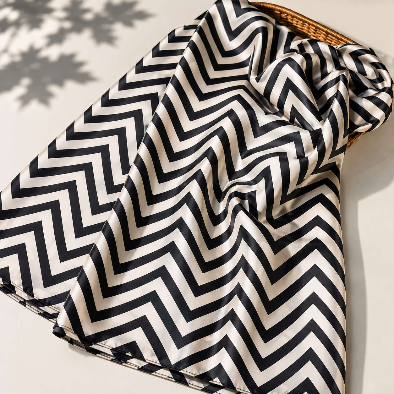 Black & Ivory Striped Modal Satin Printed Fabric – Soft & Flowy 44” (₹425 per meter)