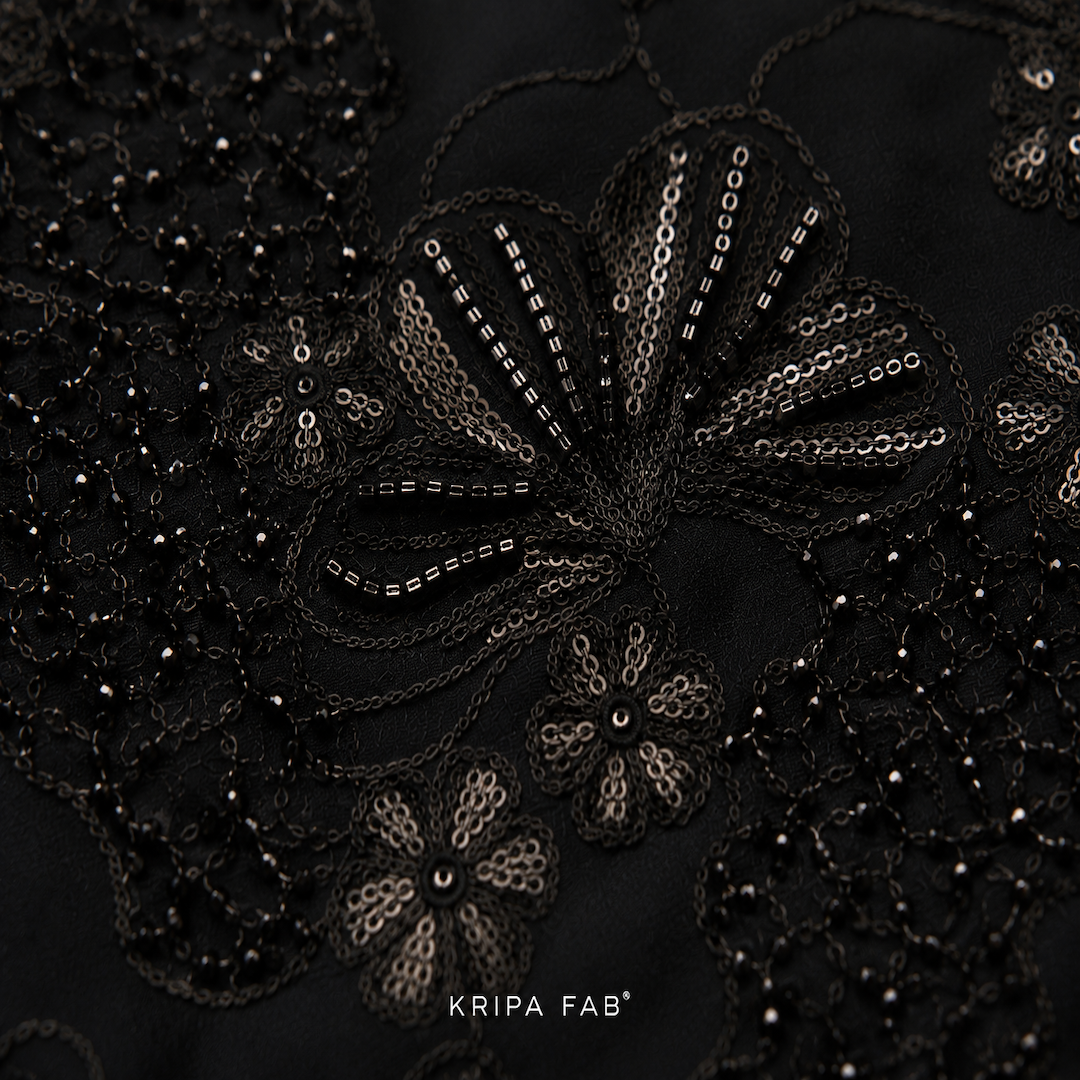 Pure Georgette Beads Cutdana and Sequins Embroidered Fabric Black (₹950 per meter)