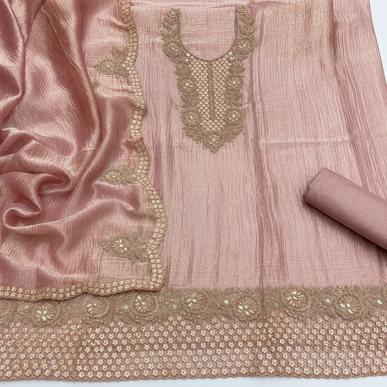 Premium Crush Tissue Embroidered Unstitched Suit Set | Festive Wear Dress Material | 4 Colours (₹4400 per suit)