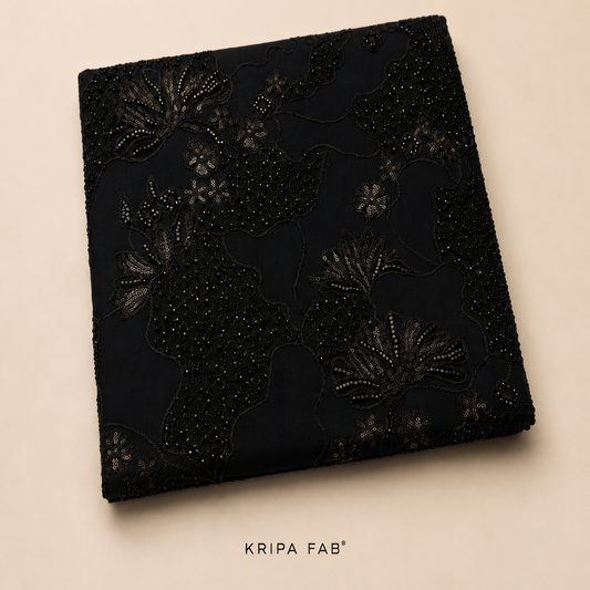 Pure Georgette Beads Cutdana and Sequins Embroidered Fabric