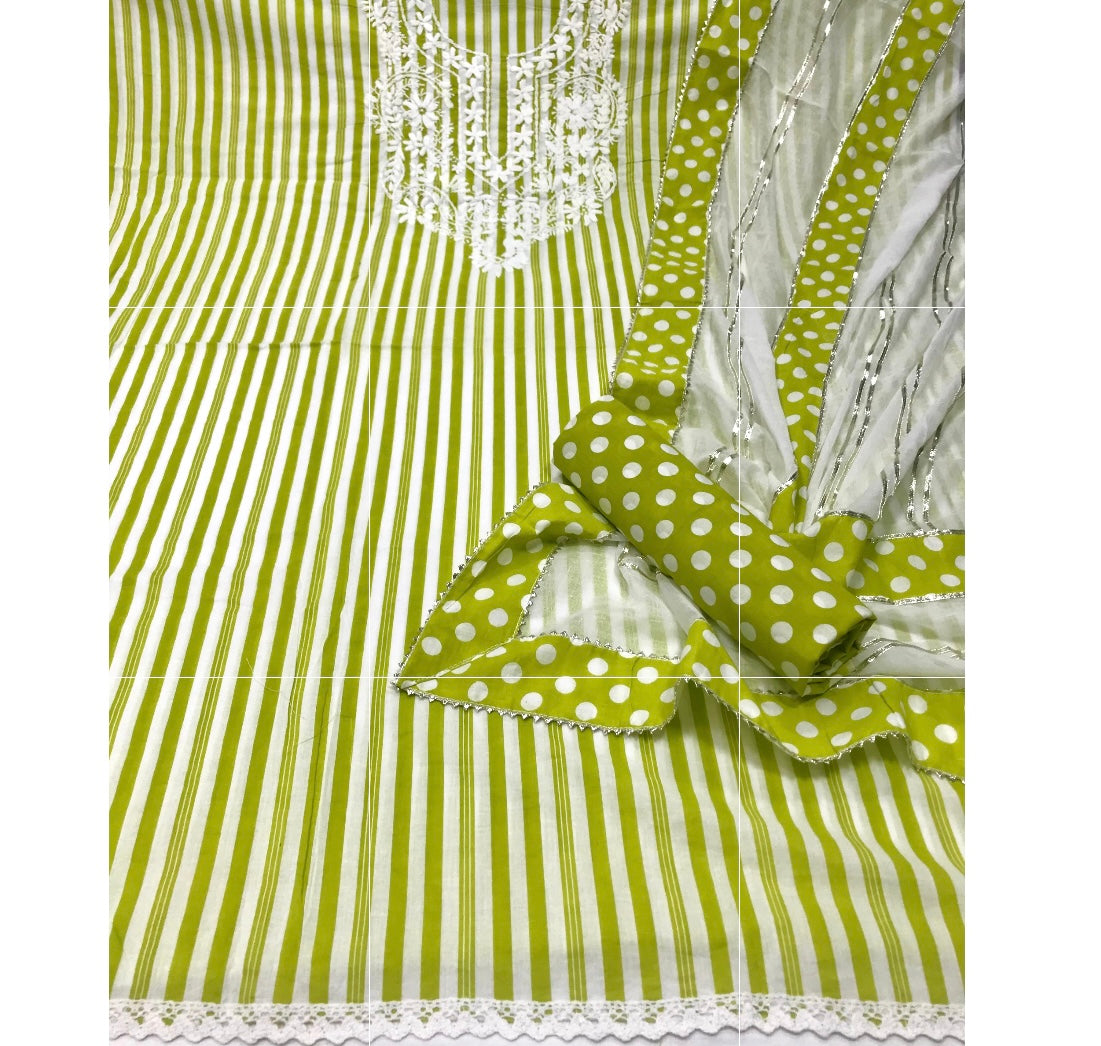 Pure Cotton Chikan Polka Suit (Unstitched)