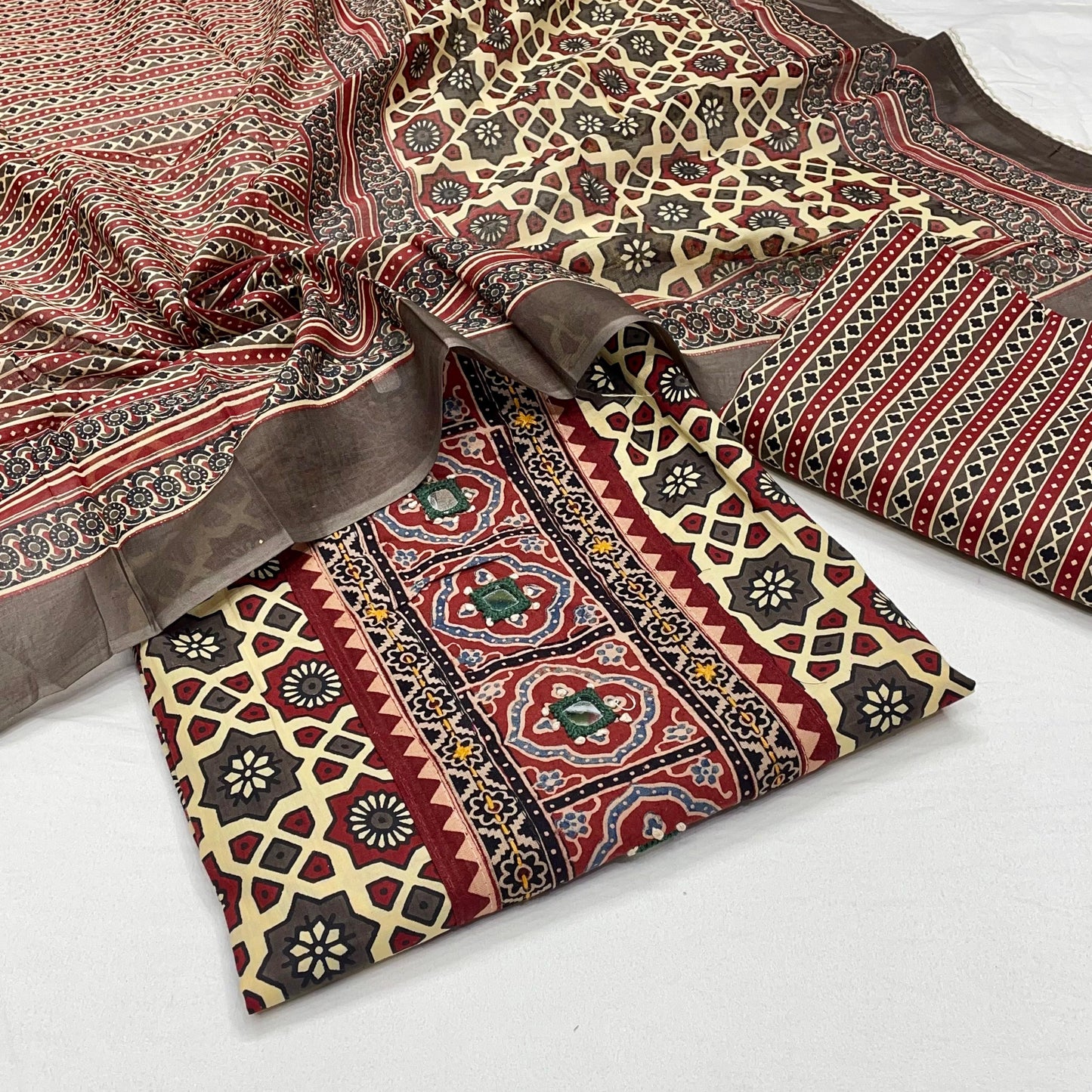 Pure Cotton Ajrakh Printed Suit (Unstitched)