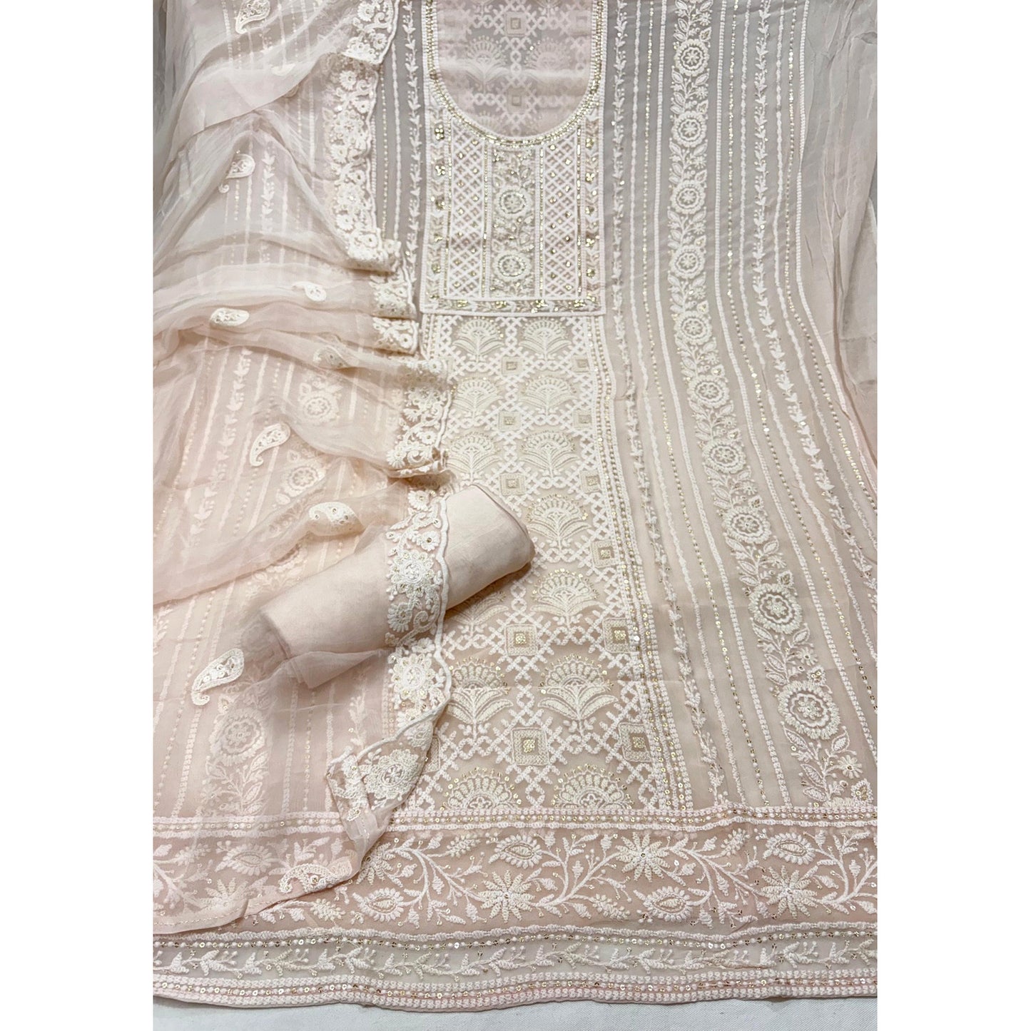 Pure Georgette Lakhnawi work Unstitched Patel Suit