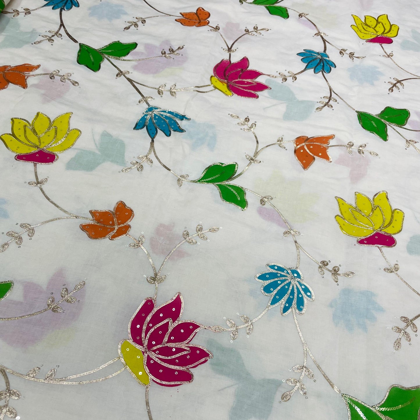 Pure Cotton Hand Prints with Gota Embroidery