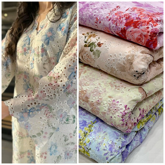 Pure Cotton Hakoba Cutwork with Prints 52”