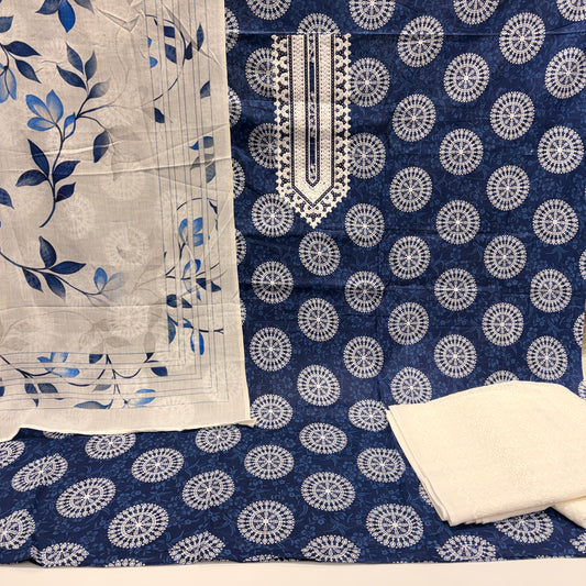 Pure Cotton Brush Print Suit (Unstitched)