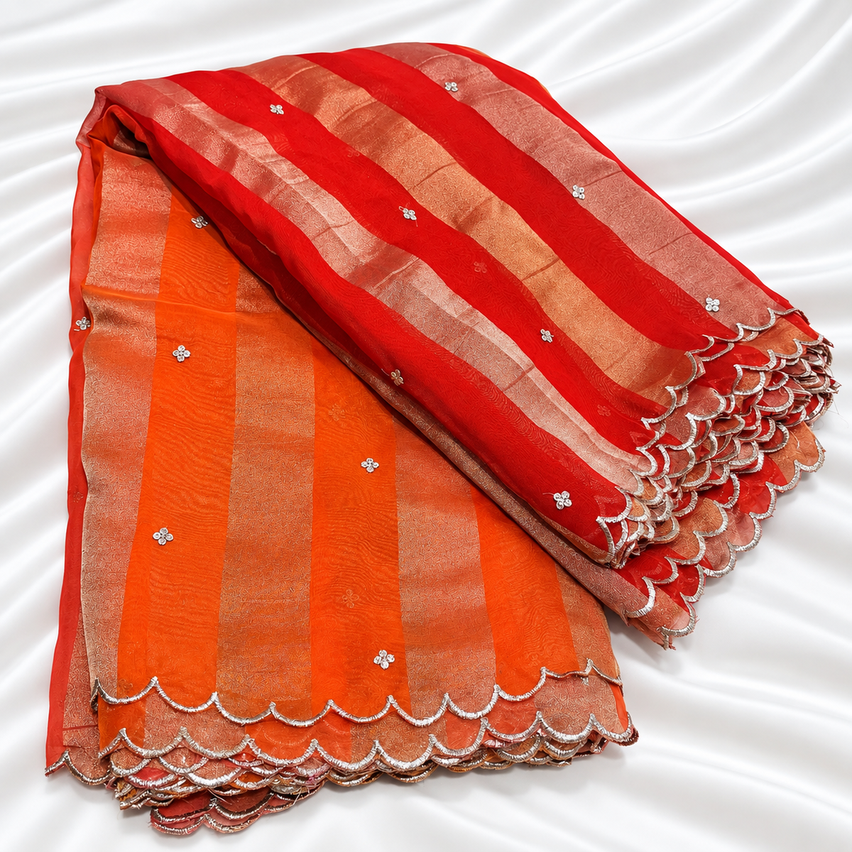 4D Organza Tissue Stripes with Scallop Borders 40” (₹450 per meter)
