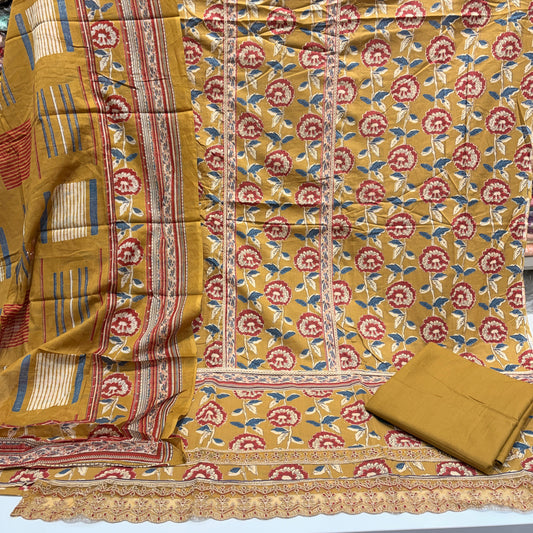 Pure Cotton Lacework Suit (Unstitched)