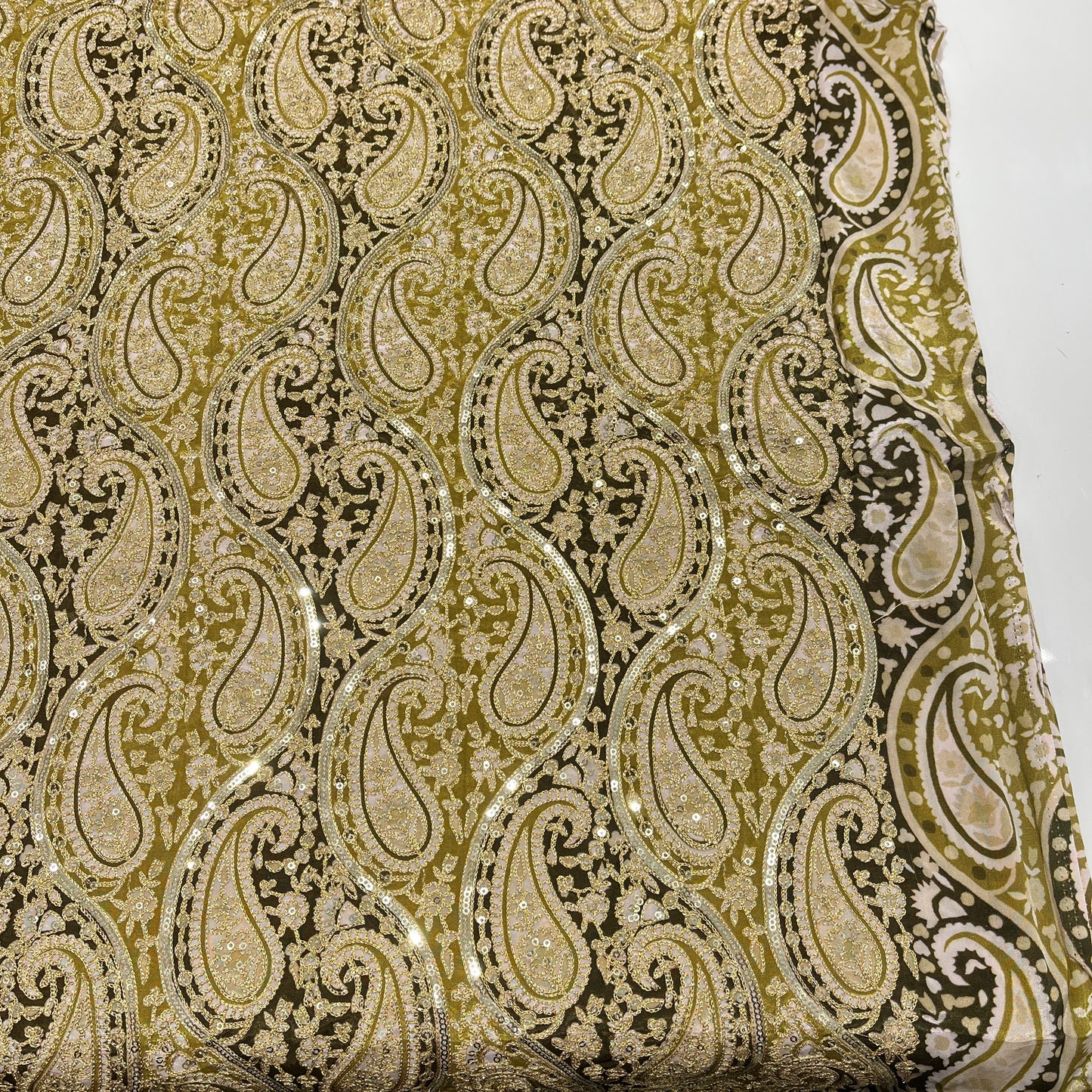 Pure Crepe Paisley Print with Embroidery