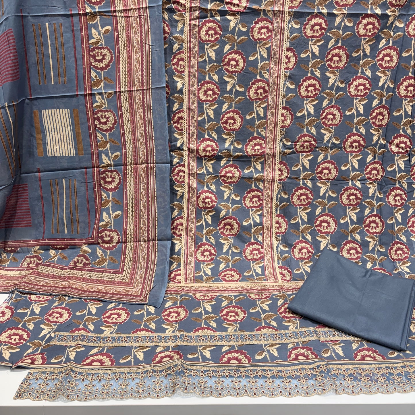 Pure Cotton Lacework Suit (Unstitched)