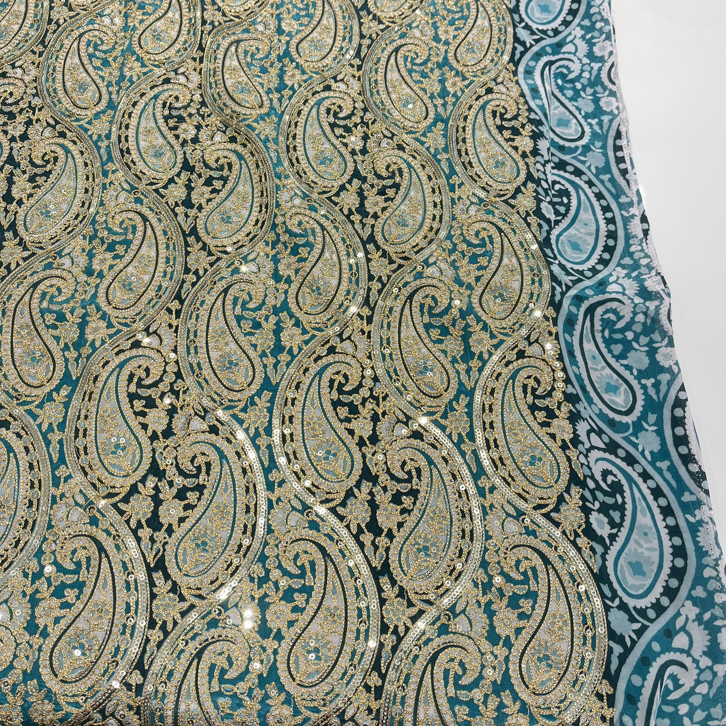 Pure Crepe Paisley Print with Embroidery