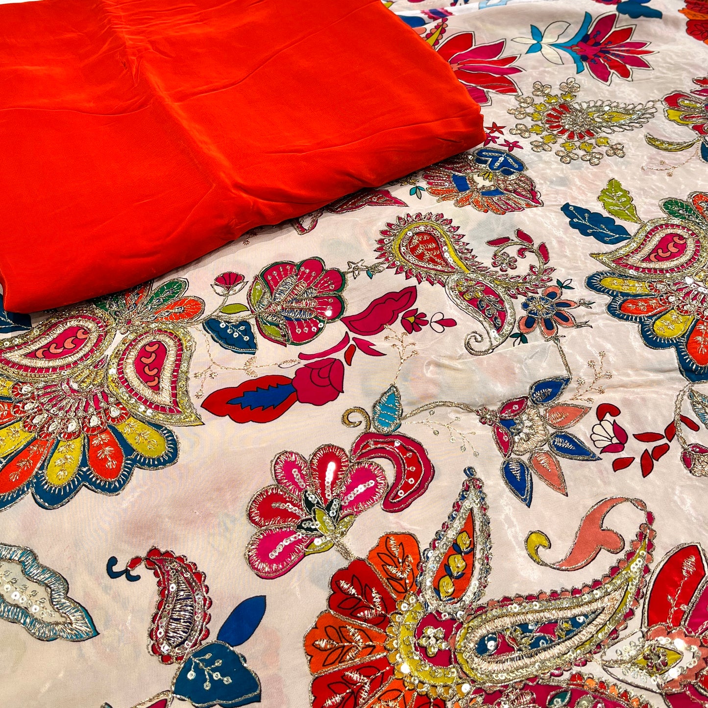 Pure Crepe Position Embroidery with Plain Crepe