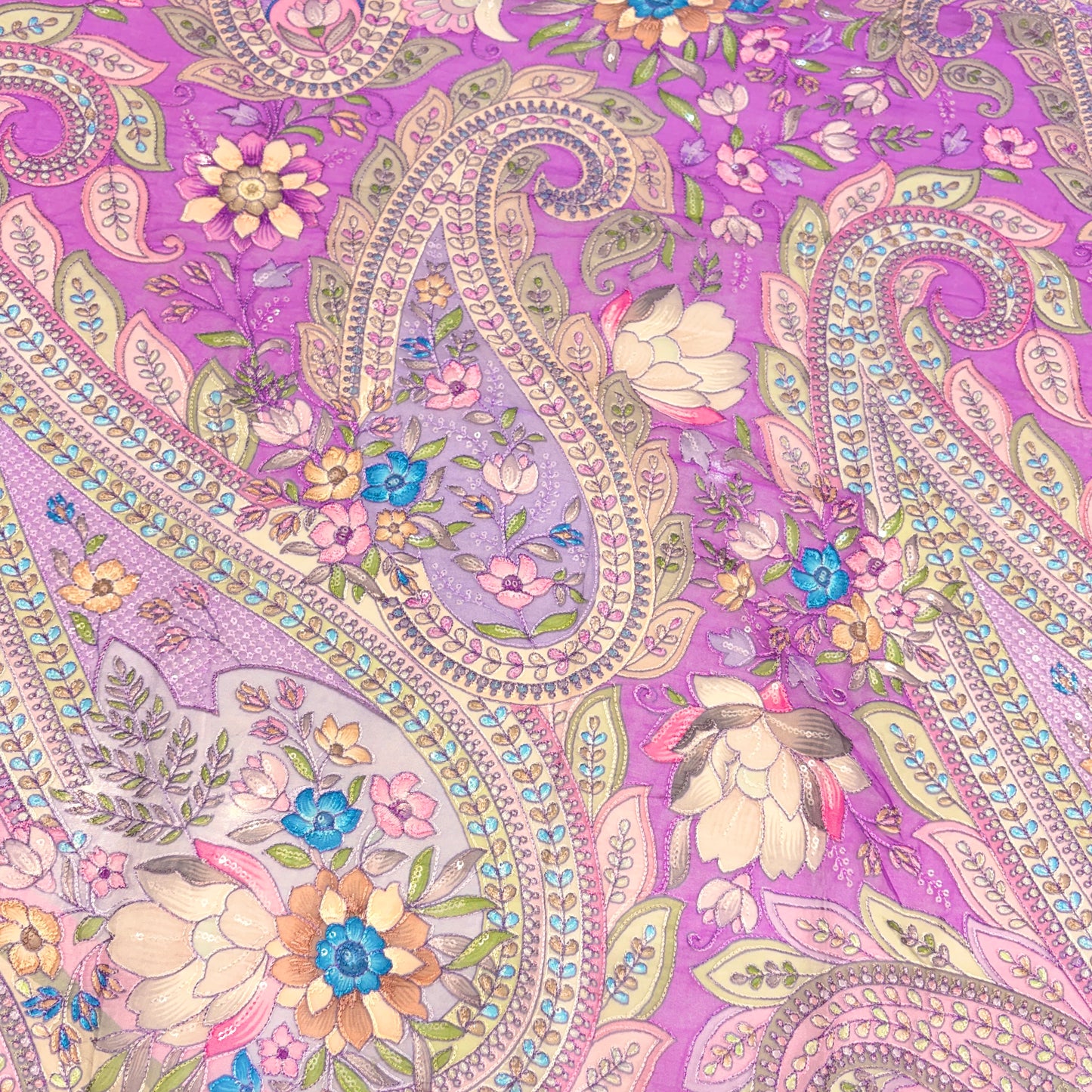 Luxury Pure Organza Paisley Position Print Embroidery (₹1350 per meter)