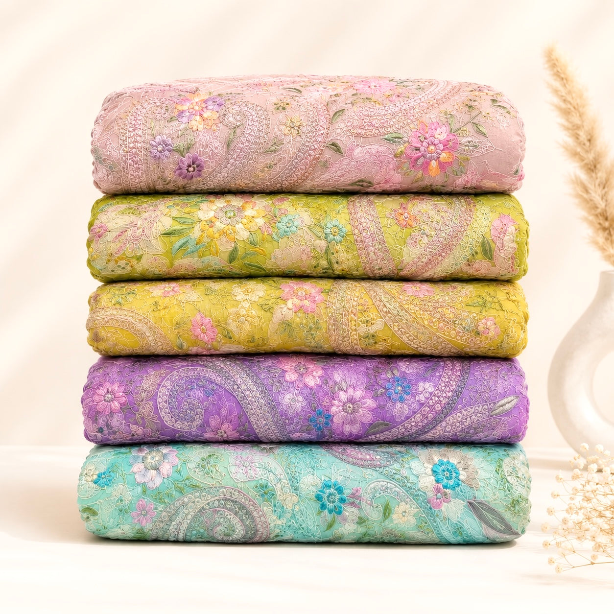 Luxury Pure Organza Paisley Position Print Embroidery (₹1350 per meter)