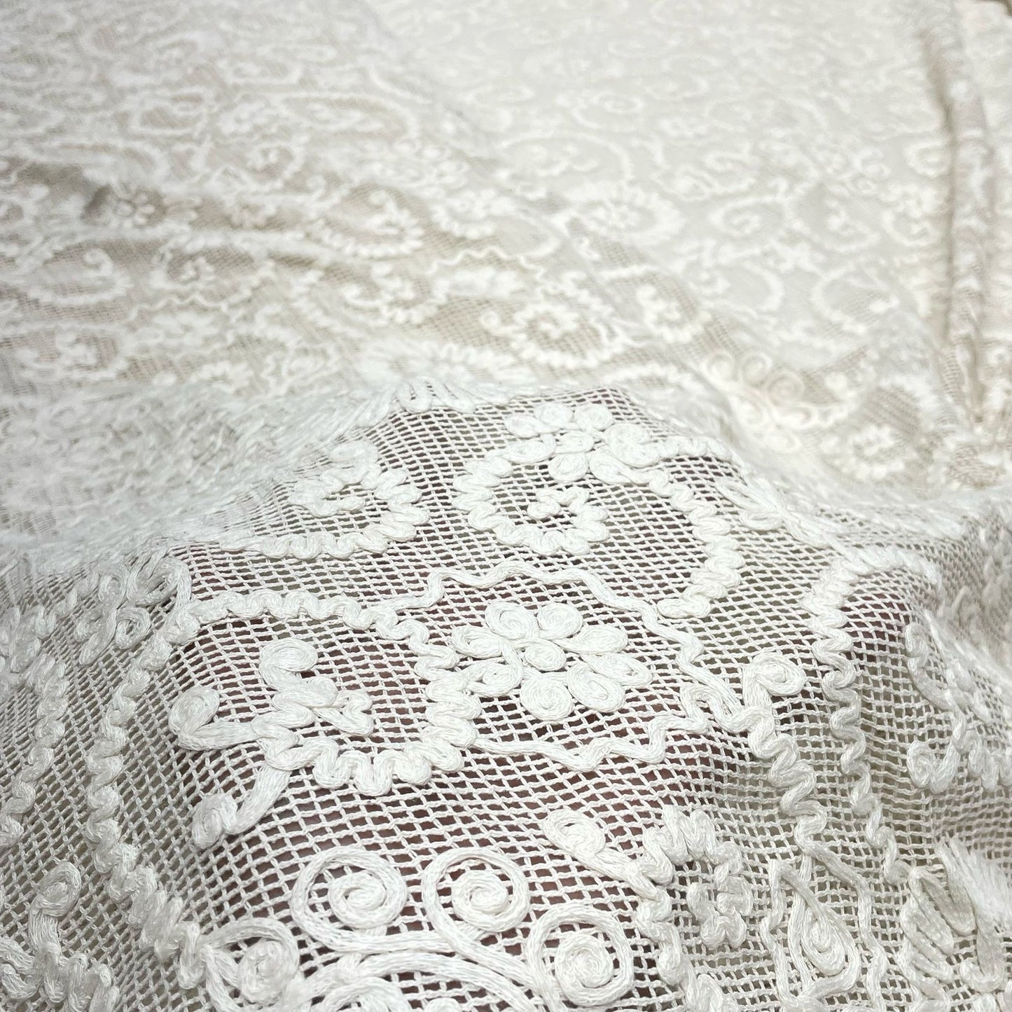 Pure Cotton Crochet Hakoba with Cotton Thread Ribbon Embroidery 52”