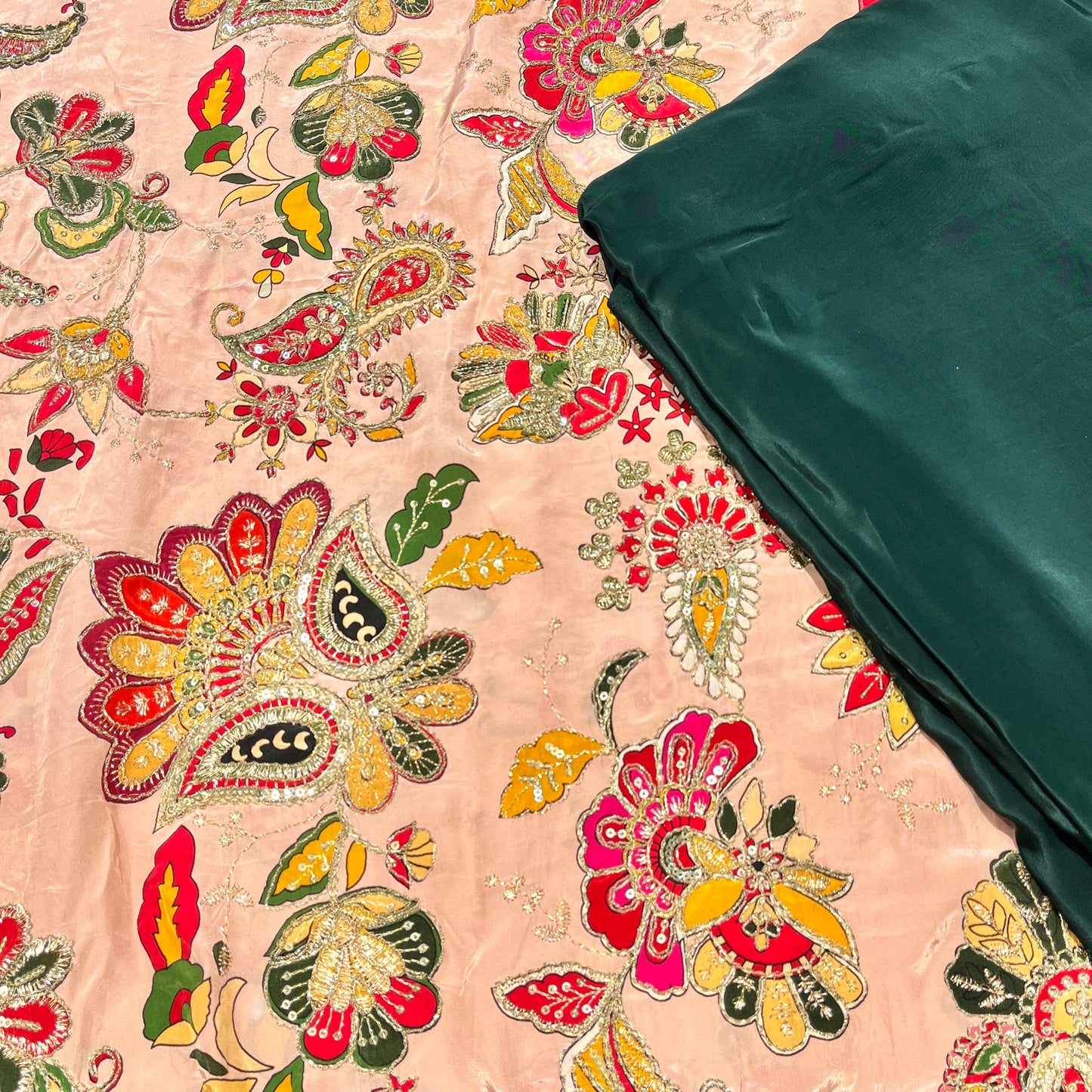 Pure Crepe Position Embroidery with Plain Crepe