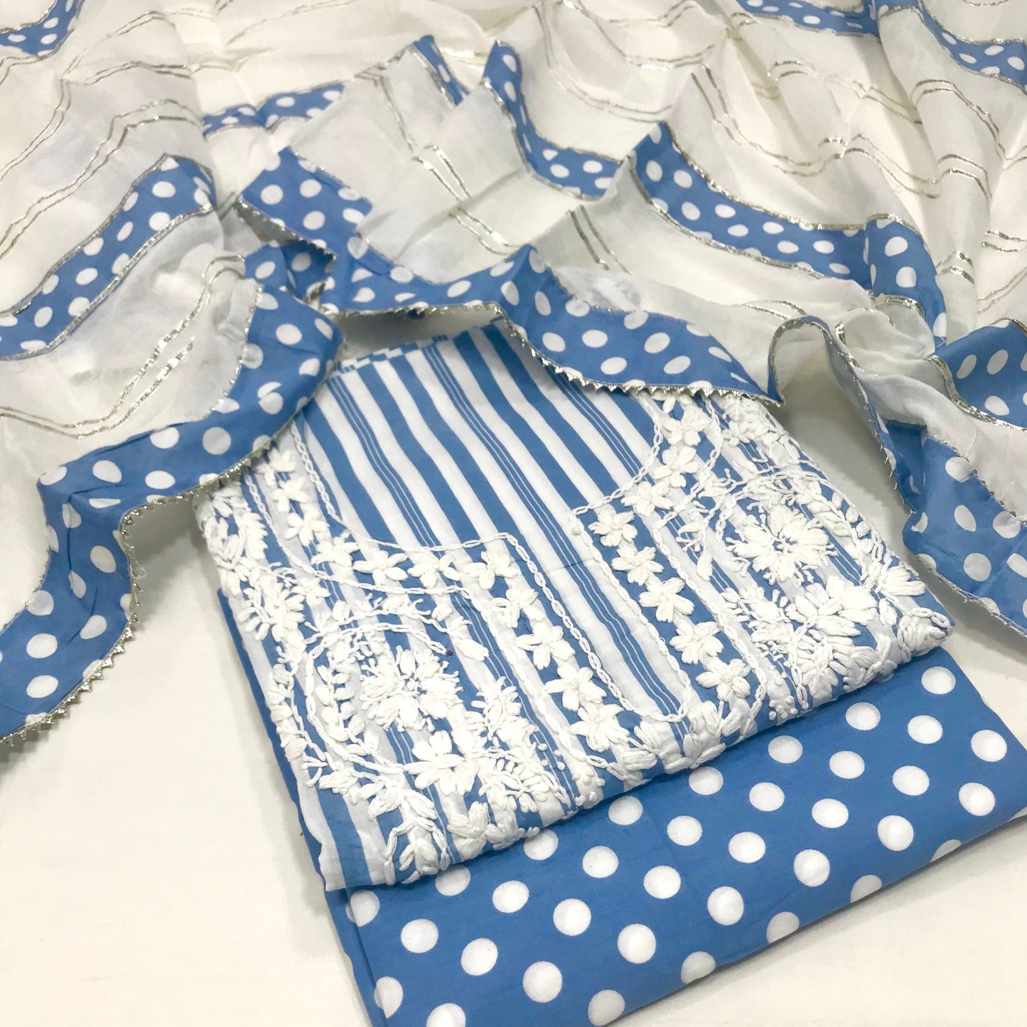 Pure Cotton Chikan Polka Suit (Unstitched)